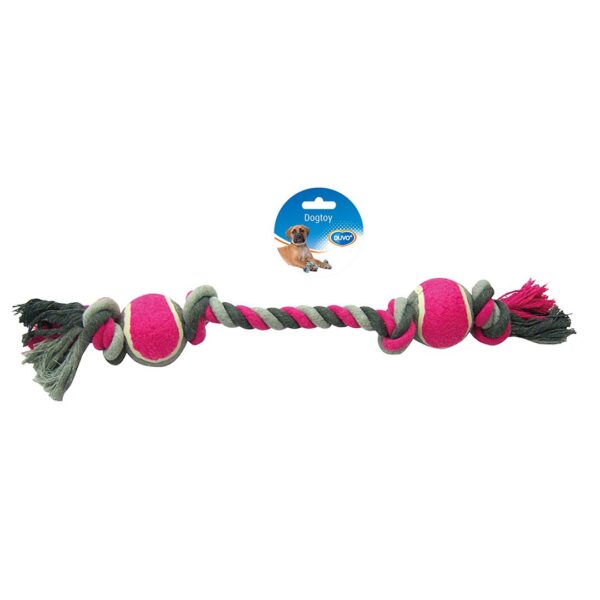 Knoop katoen met 4 knopen & 2 tennisballen grijs/roze